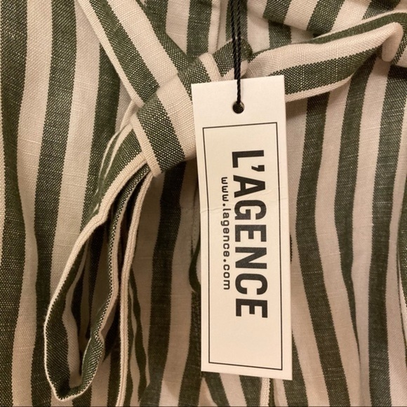 L'AGENCE Alex Linen olive/ivory stripe Shorts - Picture 7 of 9